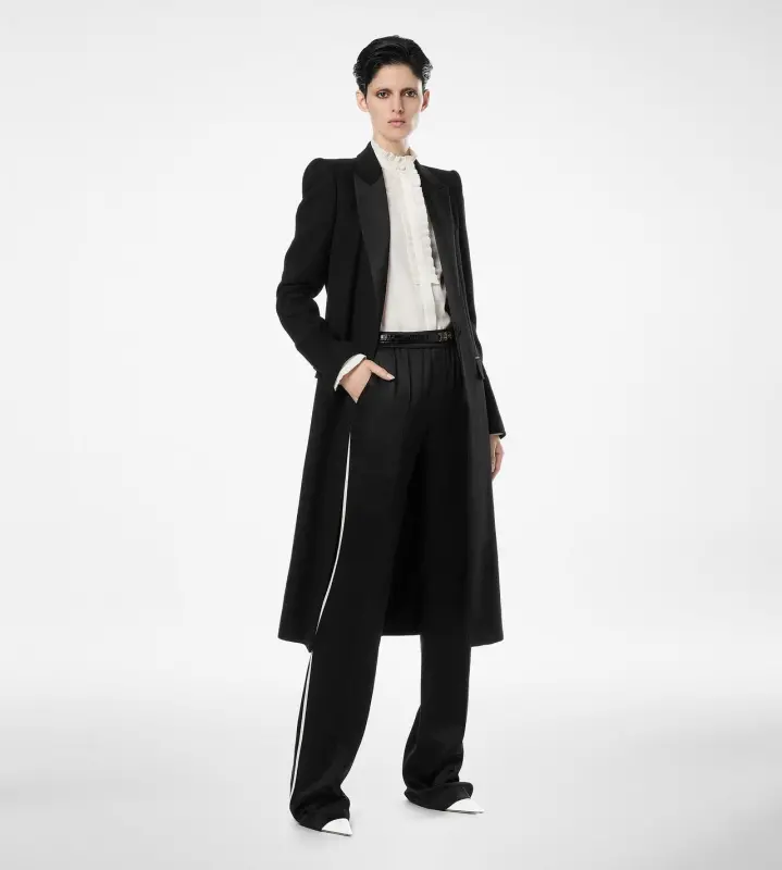 DOUBLE FACE LIGHT WOOL SINGLE BREASTED EVENING COAT BLACK online